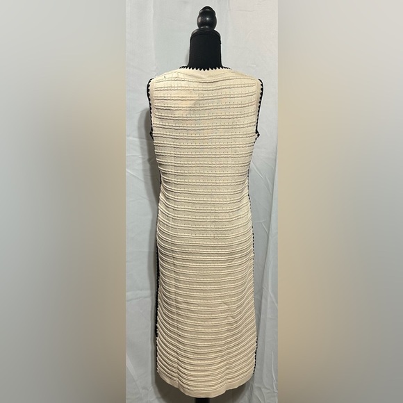 WATASHI Tan/Black Tank Knit Dress Round Neck Side Split Scalloped Edge Size M - Picture 3 of 10